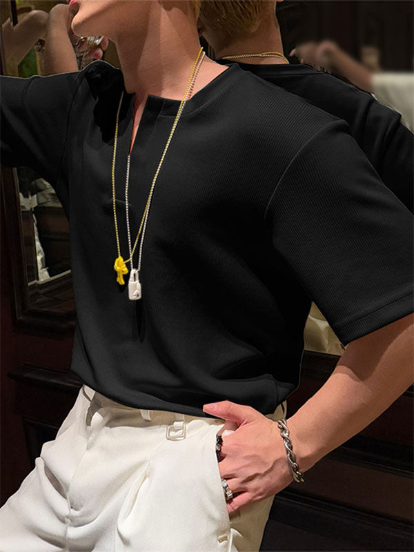 Mens Solid Color Versatile Short-Sleeve T-Shirt SKUL11437