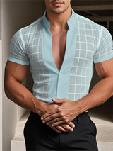 Men's Sheer Mesh Plaid Short Sleeve Shirt SKUL17952