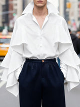 Men's Solid Color Ruffle Patchwork Long Sleeve Shirt SKUL42364