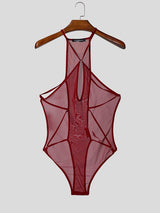 Men's Avant-Garde Sheer Mesh Halter Neck Bodysuit SKUL56223