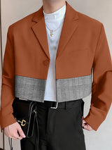 Men's Plaid Patchwork Cropped Long Sleeve Blazer SKUL51751