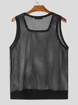 Mens Sheer Mesh Hollow Square Neck Tank SKUL15530