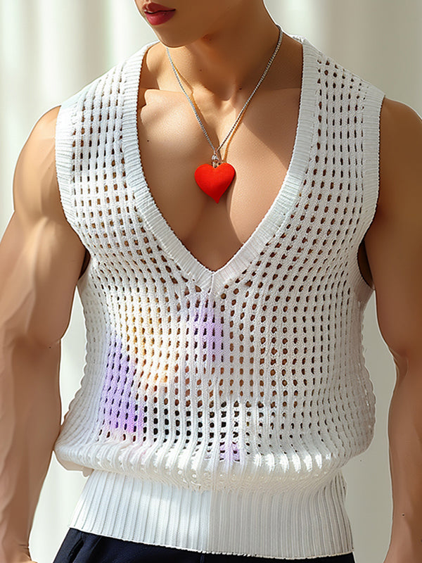 Mens Solid Mesh See Through Sleeveless Vest SKUK61371