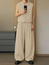 Men's Solid Color Casual Sleeveless Two Pieces Outfit SKUL22438