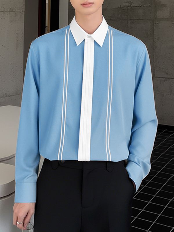 Men's Contrast Color Line Long Sleeve Shirt SKUL48853