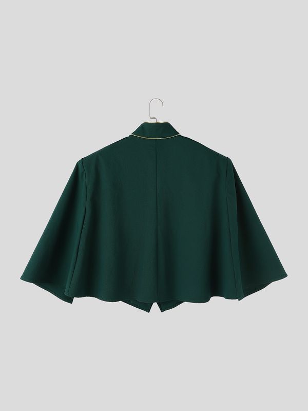 Men's Royal Vintage Stage Performance Double-Breasted Gold Piping Slit Cape Jacket SKUL81173
