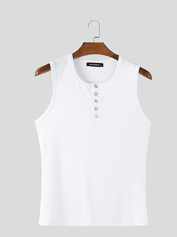 Mens Solid Color Textured Casual Tank SKUL10782