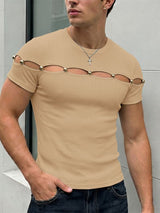 Men's Cut Out Knit Short Sleeve T-shirt SKUL65883