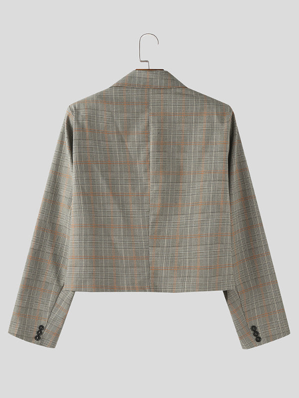Men's Plaid Cropped Long Sleeve Blazer SKUL28398