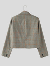 Men's Plaid Cropped Long Sleeve Blazer SKUL28398