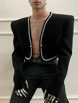 Men's Webbing Patchwork Cropped Long Sleeve Jacket SKUL25789