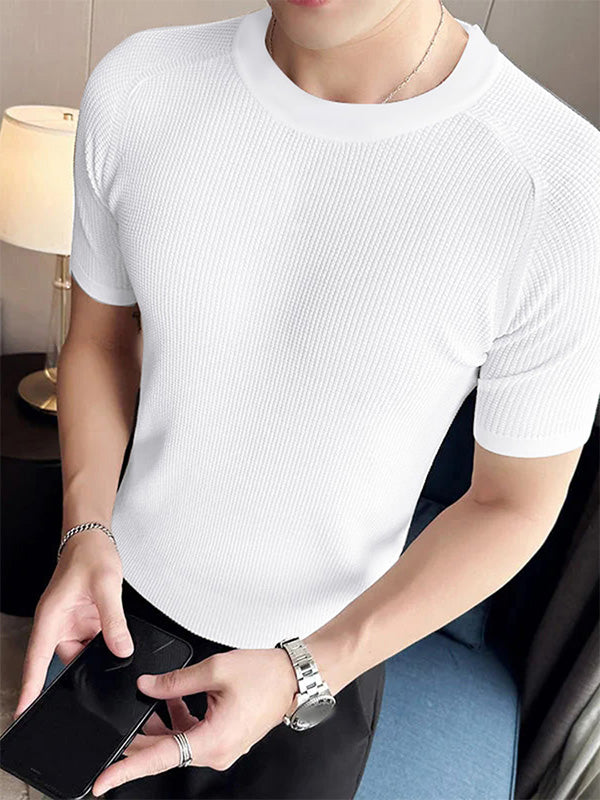 Mens Solid Textured Casual Short Sleeve T-Shirt SKUK63092