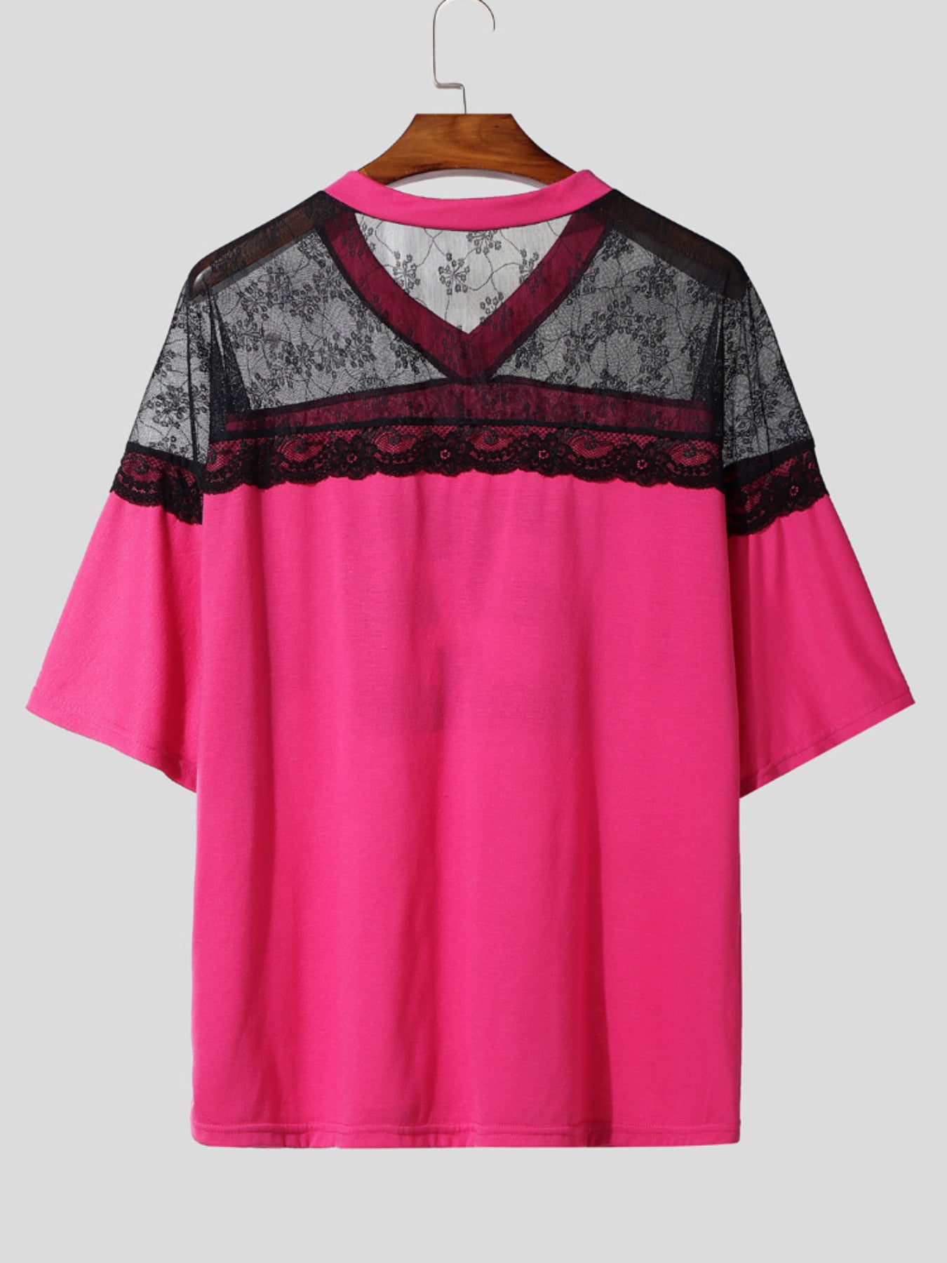 Men's Number Print Sheer Lace Patchwork Short Sleeve T-Shirt SKUL19020