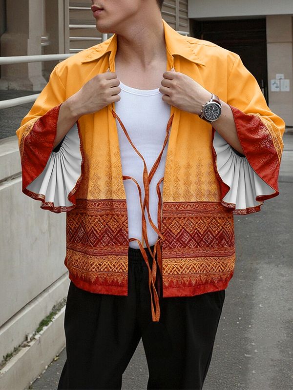 Men's Ethnic Style Print Flared Sleeve Shirt SKUL39362