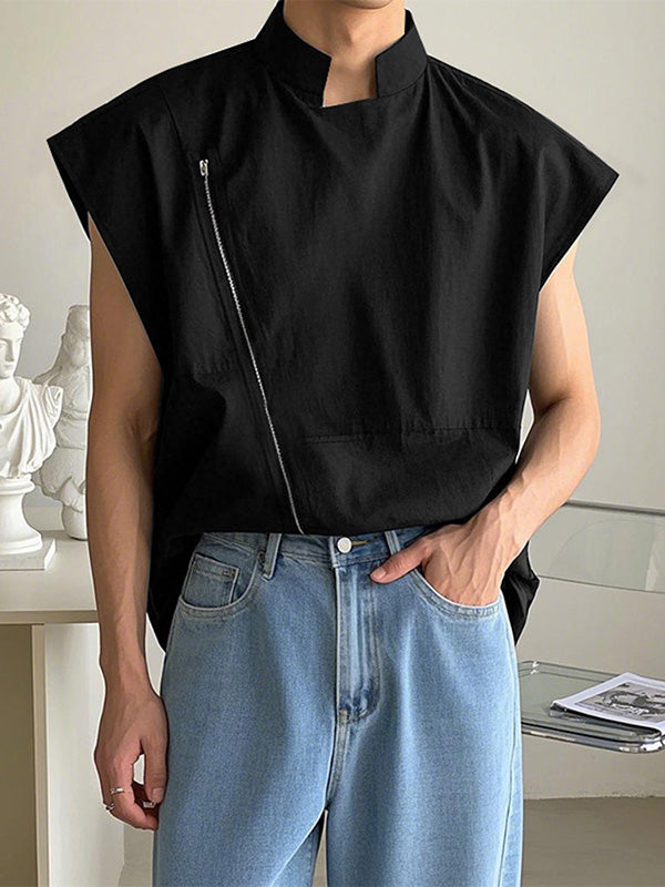 Mens Solid Color Zipper Wide-Shoulder Tank SKUK99014