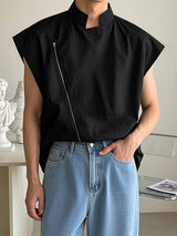 Mens Solid Color Zipper Wide-Shoulder Tank SKUK99014