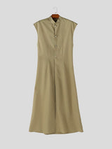 Men's Avant-Garde Sleeveless Mandarin Collar Floor-Length Split Tunic Cardigan SKUL61914