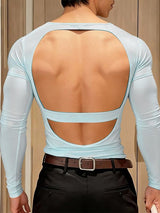 Men's Deconstructed Sheer Backless Long Sleeve T-shirt SKUL53027
