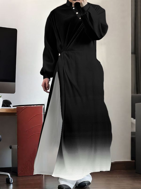 Men's Gradient Long Hem Stand Collar Shirt SKUL40228