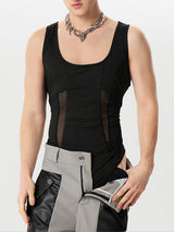 Mens Mesh Patchwork See Through Sleeveless Bodysuit SKUK47063