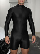 Men's Solid Color Glossy Half High Neck Long Sleeve Bodysuit SKUL37303