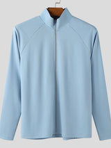Men's Solid Color Zip Long Sleeve T-Shirt SKUL42367