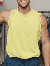 Mens Solid Color Fringe Patchwork Casual Tank SKUL18989