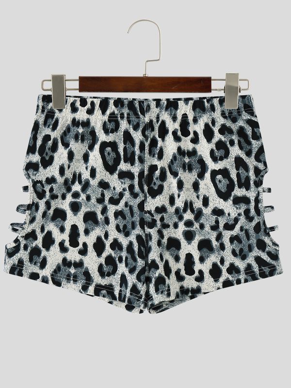 Men's Wild Jungle Instinct Leopard Print Side Cutout Fitted Short SKUL69697