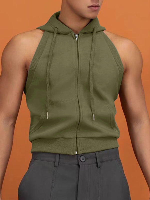 Mens Zipper Slim-Fit Hooded Sleeveless Tank SKUK90465