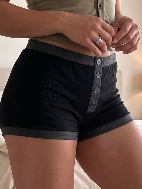 Men's Modern Casual Lounging Contrast Band Button Fly Short SKUL84067