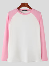 Mens Colorblock Crew Neck Long Sleeve T-Shirt SKUK77321