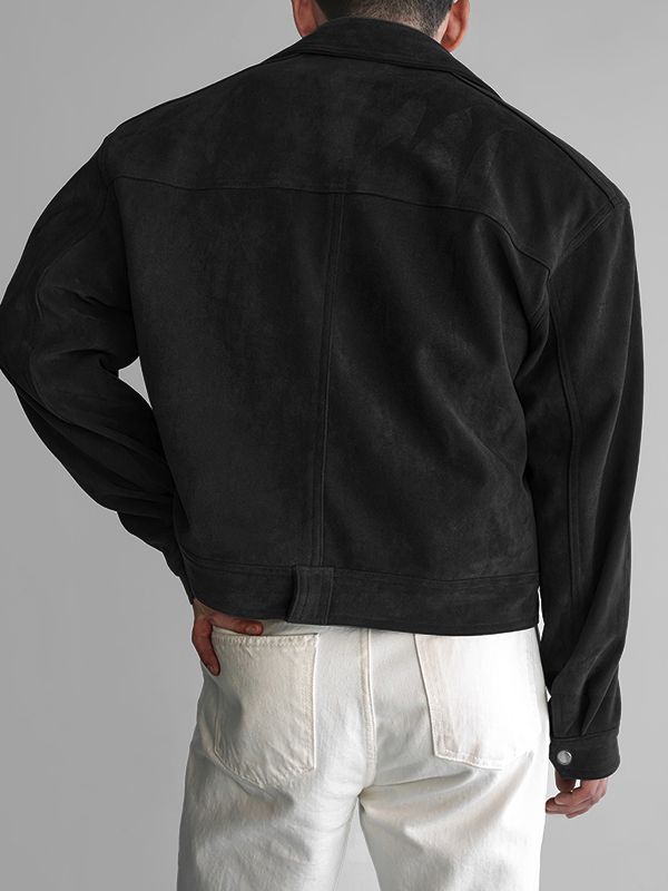 Men's Faux Suede Loose Cropped Long Sleeve Jacket SKUL33858