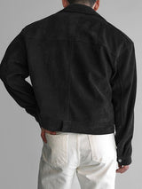 Men's Faux Suede Loose Cropped Long Sleeve Jacket SKUL33858