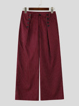 Men's Avant-Garde Pinstripe High-Waist Sailor Button Wide-Leg Pant SKUL63132