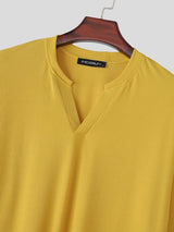 Men's Japanese Cityboy Ribbed Knit Texture Drop-Shoulder 3/4 Sleeve T-shirt SKUL74627