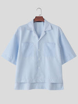 Men's City Boy Striped Boxy Cropped Cuban Collar Shirt SKUL73619