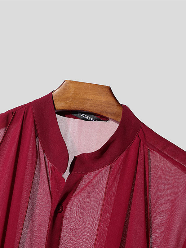 Mens Sheer Long Hem Short Sleeve Shirt SKUL05800