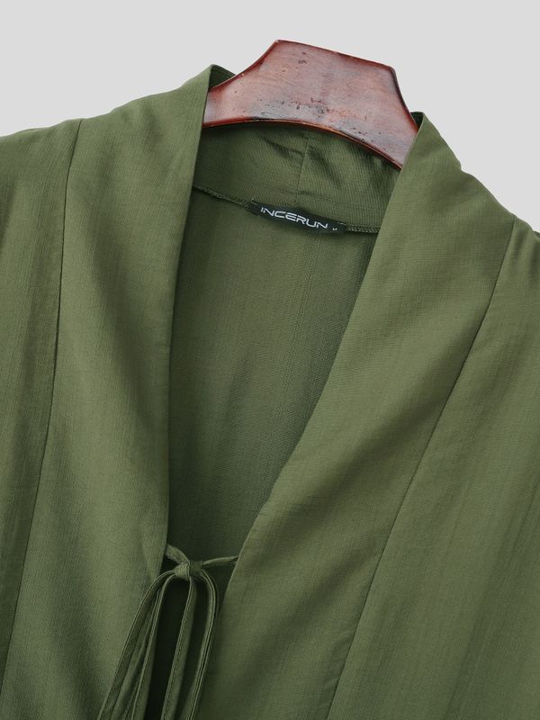 Men's Tie Sleeve Slit Long Sleeve Cardigan SKUL57270