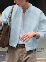 Men's Solid Color Textured Plaid Long Sleeve Jacket SKUL43874