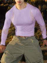 Men's Sheer Mesh Patchwork Long Sleeve T-shirt SKUL46211
