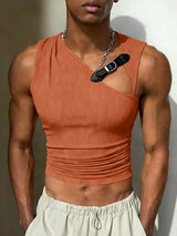 Men's Leather Strap Knit Cropped Tank SKUL51042