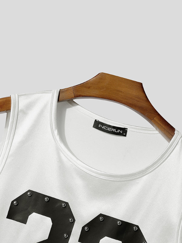 Men's Lace Patchwork Number Print Tank SKUL22799