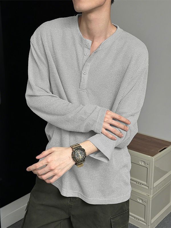 Men's Texture Half Placket Long Sleeve T-Shirt SKUL34228