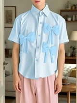 Men's Avant-Garde 3D Bow Pinstripe Short Sleeve Shirt SKUL58766