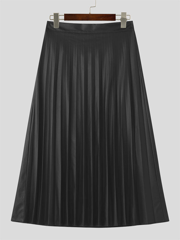 Mens Faux Leather Pleated Solid Skirt SKUK39210