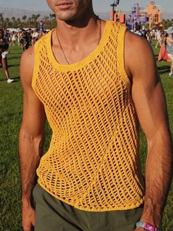 Mens Solid Mesh See Through Sleeveless Vest SKUK56717