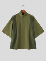 Men's Vintage Modern Chinese Mesh Patchwork Mandarin Collar Short Sleeve Shirt SKUL71303