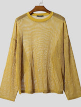 Men's Hollow Mesh Crew Neck Long Sleeve T-Shirt SKUL41198