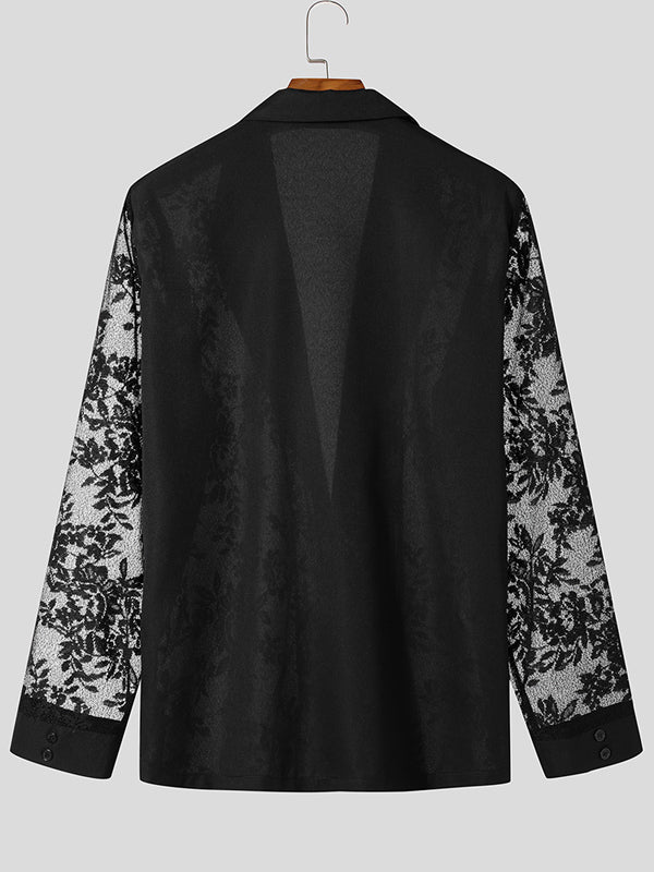 Mens Lace Print Sheer Long-Sleeve Blazer SKUK81536