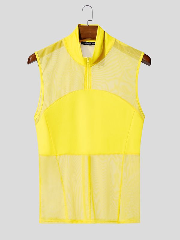 Men's Sheer Mesh Half Zip Tank SKUL63108